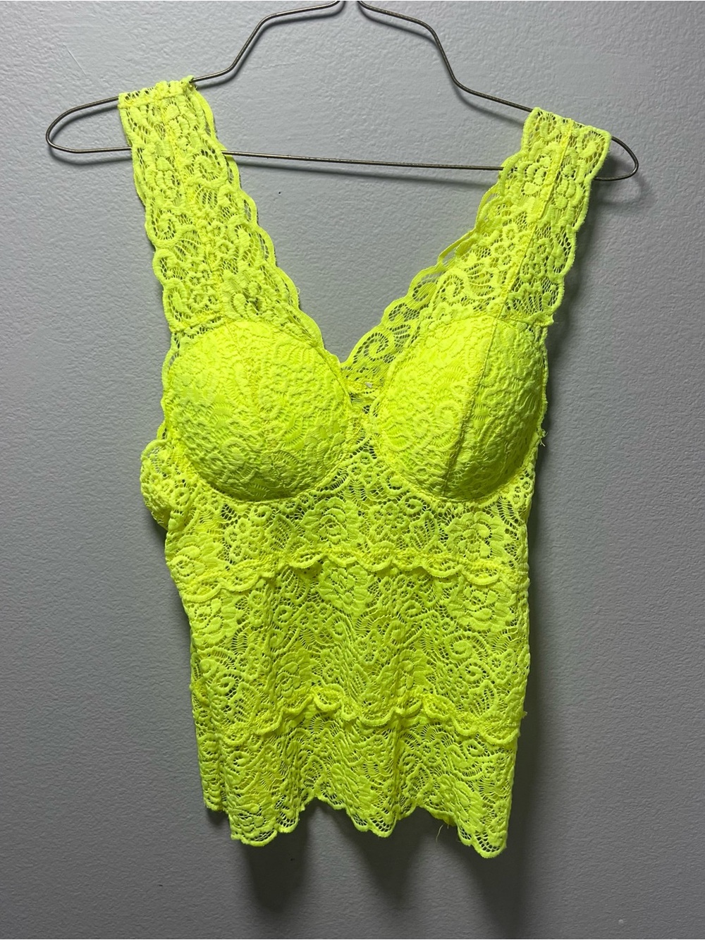 Neon Yellow Lace Sheer Bralette Tank Top Size S